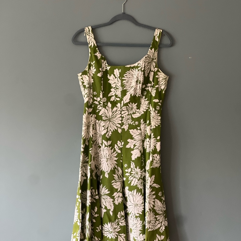 Jones Wear Green Cream Sundress Sleeveless Midi